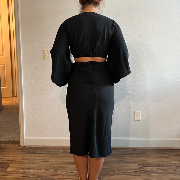 Black Cut Out Cocktail Midi Dress - Picture 2 of 4